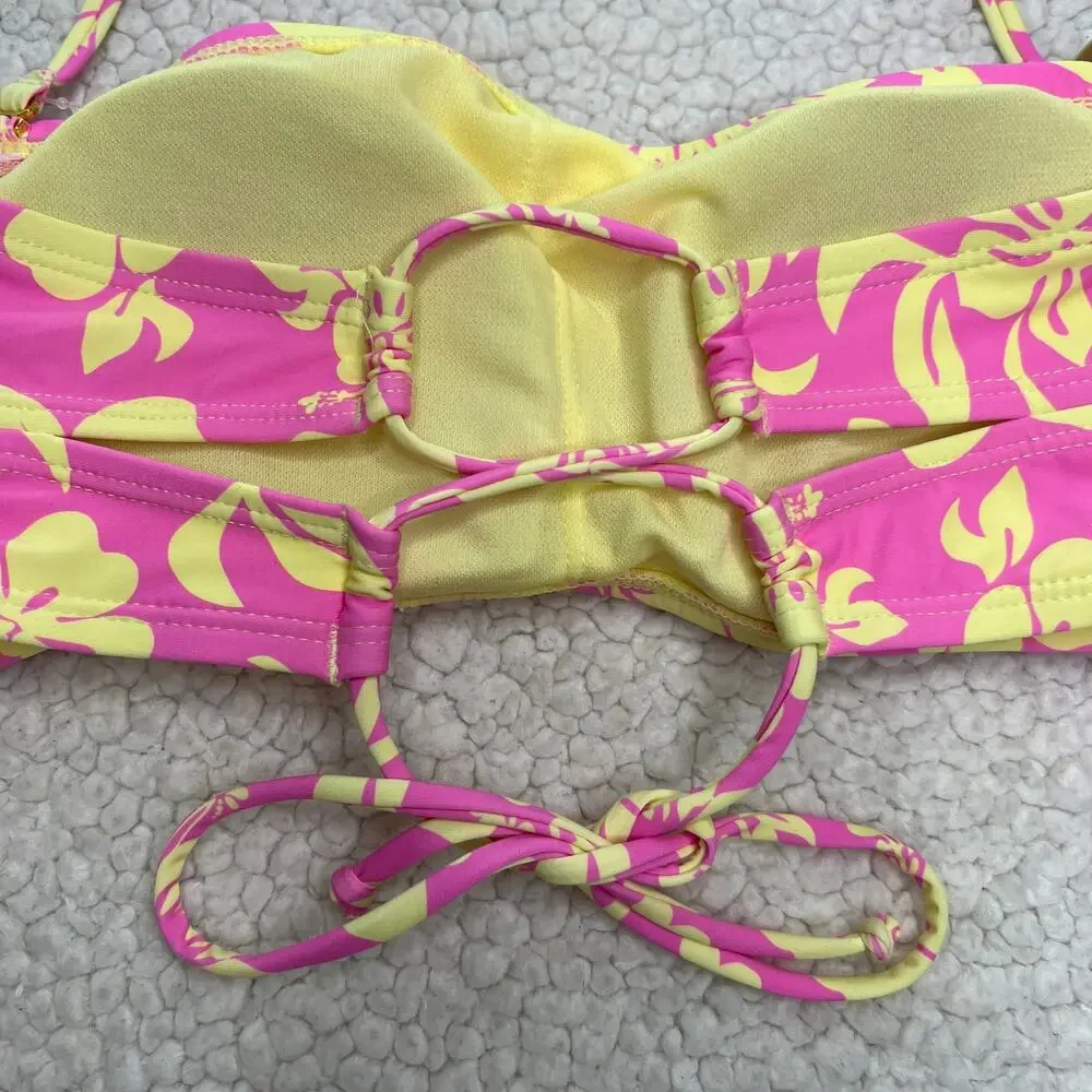 Hobie Pink Yellow Tropical Floral Bikini Top Medium